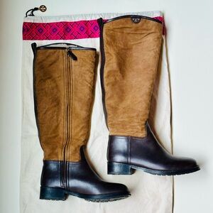 Tory Burch Kensington Tall Riding Boots Brown Leather suede with dust bag EUC